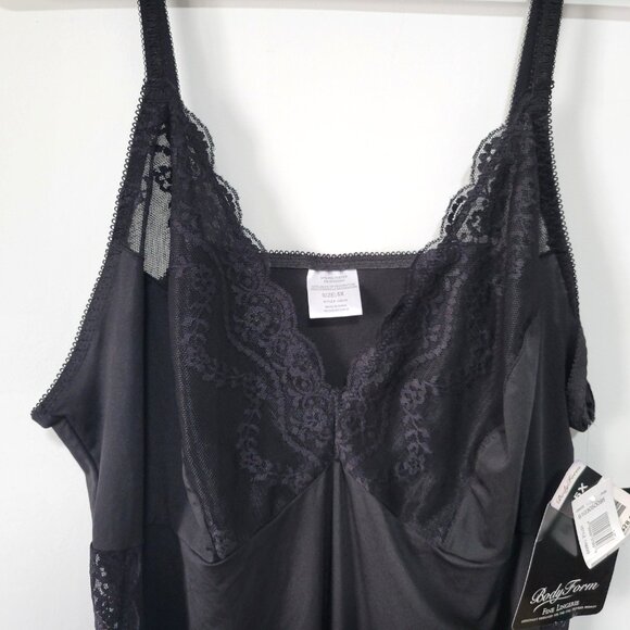 Body Form Fine Lingerie 5X NWT Women's Plus Black Lace Trim Slip Dress Nightgown - Picture 2 of 3